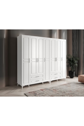 GuneyStore Gözde 7 Kapaklı Komple MDF Beyaz Gardırop
