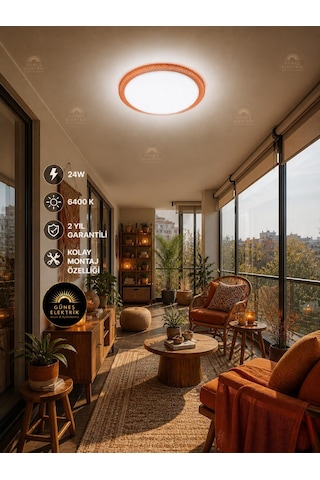 24 W Kristal Çerçeveli Tavan Armatürü, Esemlight,6400 K Beyaz Işık Turuncu Çok Renkli