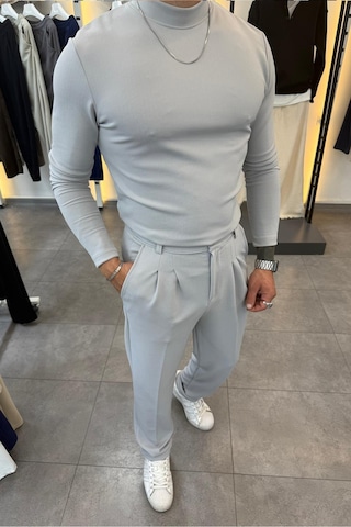 Yarım Balıkçı Pamuk Örme Likralı Esnek Rahat Kumaş Pileli Pantolonlu Takım Gri