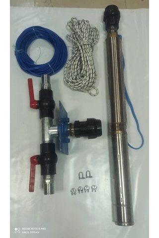 4sd4/10 1 Hp Alarko Trifaze 50 Mt Yassı Kablolu 100 Mt Halatlı Çift Vanalı Akıtma Başlıklı Takım Dalgıç Pompa