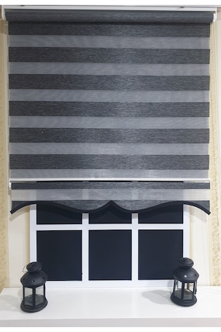 Zebra Stor Perde Organze Siyah Kırçıl Etek Dilimli Stb904