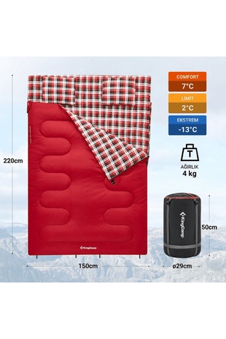 Kingcamp Snowflake 300-d Ultra Çift Kişilik Uyku Tulumu Red Kırmızı