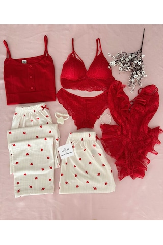 Mh Moony Homewears 6'lı Kutulu Beste Pijama İç Giyim Çeyiz Seti Kırmızı Mh Moony Homewears 6'lı Kutulu Beste Pijama İç Giyim Çeyiz Seti Kırmızı
