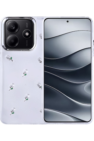 Noktaks - Xiaomi Uyumlu Xiaomi Redmi Note 14 4g - Kılıf Airbag Tasarımlı Simli Şeffaf Koruyucu Kutup Kapak - Lale T37077 Lale