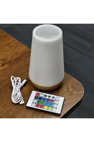 Boatshop1 Modern Usb Şarj Edilebilir Rgb Gece Lambası Uzaktan Kumandalı 5 Seviye Parlaklık 12 Renk Dokunmatik Ahşap Taneli Yatak Odası Ofis Dekoru Ahşap