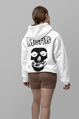 Sevbano Misfits Müzik Grubu Baskılı Unisex Oversize Rock Metal Hoodie Beyaz