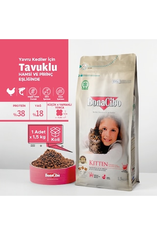 Bonacibo Kitten Tavuklu Hamsi ve Pirinç Eşliğinde Yavru Kedi Maması 1500 G