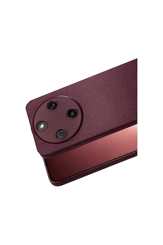Honor Magic 8 Lite Uyumlu Deri Dokulu Yumuşak Silikon Telefon Kılıfı Kapak Bordo