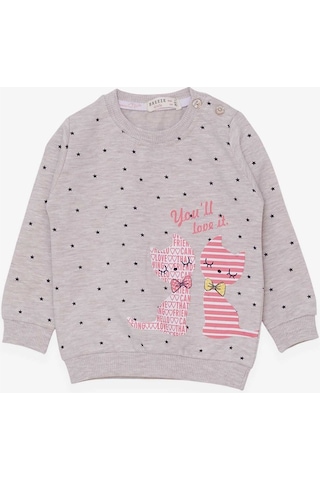 Breeze Kız Bebek Sweatshirt Mutlu Kedicikler 4 Ay-1.5 Yaş, Bej Me ((550294310)