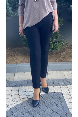 Kadın Siyah Punto Boru Paça Pantolon Bir Beden Küçük Tercih Edin Siyah