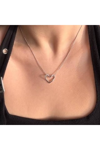 Stainless Steel Çelik Kolye Sade Kalp Gümüş