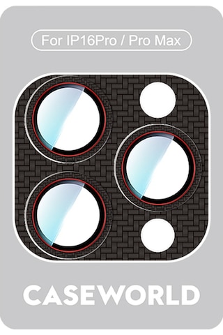 Apple Uyumlu iPhone 16 Pro Caseworld Karbon Fiber Serisi Anti Reflective Full Kamera Lens Koruyucu Siyah
