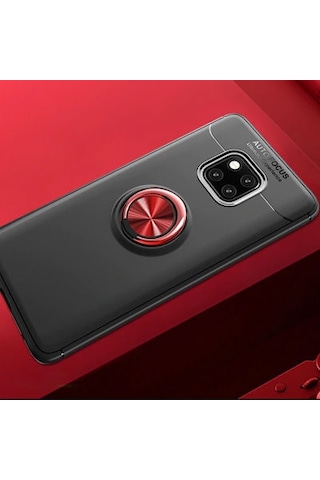 Huawei Mate 20 Pro Kılıf Yüzüğü Stant Ve Araç Tutucu Olabilen Şık Esnek Premium Silikon Kapak Ryc/ravel Siyah - Kırmızı