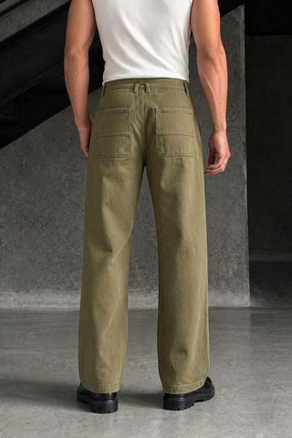 Tarz Cool Erkek Baggy Fit Old Money Cep Detaylı Pantolon Haki