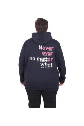 Starbattal Büyük Beden Kapüşonlu Sweat Double Face Never 25706 Lacıvert Lacivert