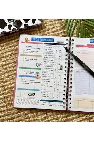 Çilek Believe in Your Dreams Tasarımlı Spiralli Sticker'lı Konuşan Ajanda Haftalık Planlayıcı Pembe