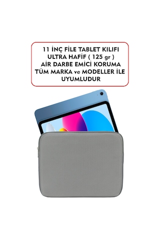 Dada Ultra Hafif 125gr Gri Renk File Tablet Kılıfı 10"-11" inç Air Darbe Emici Korumalı Unisex