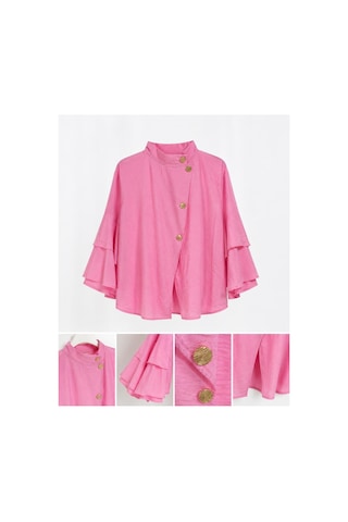Miss Meliss Fırfır Kollu Dik Yaka Gömlek Pembe Pembe