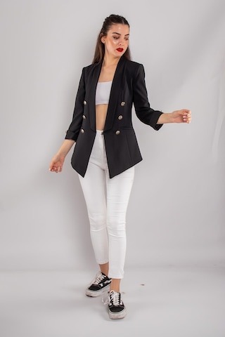 Ayhan Kadın Gold Düğme Detay Blazer Ceket 0599 Siyah Siyah