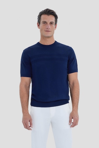 Sabri Özel Erkek Lacivert Dar Kesim Slim Fit Viskon Jakarlı Triko Bisiklet Yaka Tişört
