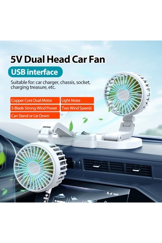 Konesam 12v/24v Çift Başlı Usb Araç Fanı - 360 Dönebilir, Katlanabilir, Sessiz Soğutma