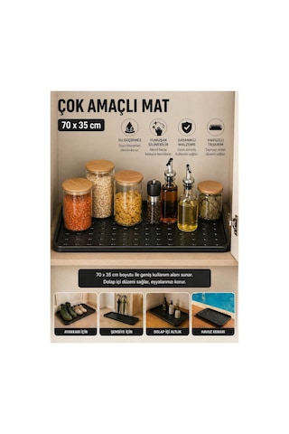 Çok Amaçlı Havuzlu Mat 70x35 Cm Ayakkabı Tepsisi Şemsiye Altlığı Dolap İçi Organizer Su Geçirmez Siyah