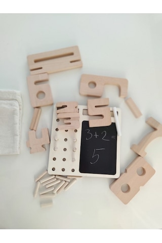 Masif Doğal Ahşap Montessori Ilk Matematiğim Çok Amaçlı Yazı Tahtalı Pimli Etkinlik Oyunu