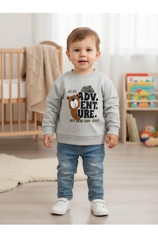 Zekids Erkek Bebek Ayıcık Desenli İnce Uzun Kollu T-shirt-16346 Mint