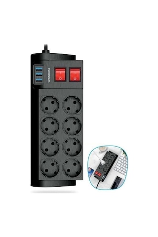 Isıya Dayanıklı Termal Akım Korumalı 2 Metre 16a 4000w 8li Priz Ve 3 Usb Li Uzatma Kablosu Çok renkli
