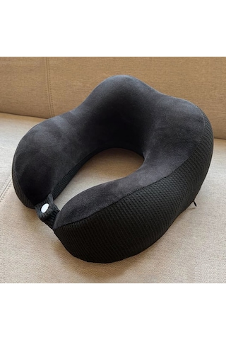 Mufunye Yetişkinler İçin Gezi U Yastığı - Hafıza Köpüğü Dolu Boyun Desteği - Kristal Kadife Kumaş - Siyah Siyah