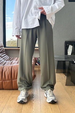 Flaw Çift Pileli Kumaş Pantolon Haki-28071 Haki