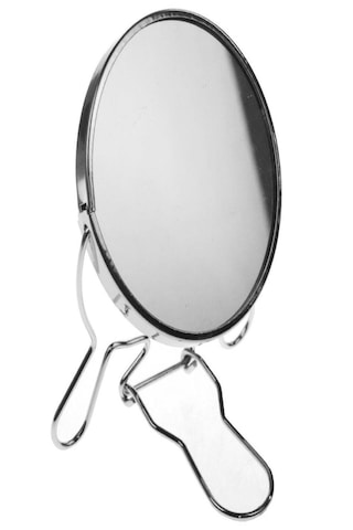 Çift Taraflı Büyüteçli Ayna, 15 Cm Makyaj Aynası, Metal Çerçeve Ve Ayaklı Masa Üstü Makyaj Aynası Gümüş