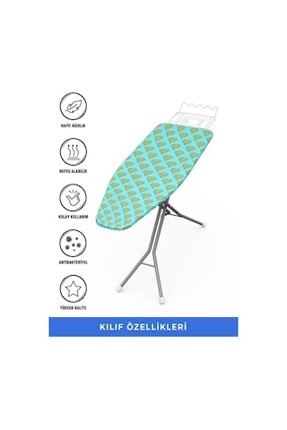 Ütü Masası Kılıfı Örtüsü Bezi, Turkuaz Uçan Balon Süngerli Ve Keçeli, Yanmaz, Ayarlanabilir 48x138 Cm