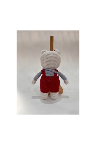 El Yapımı Amigurumi Kedi Örgü Oyuncak Bebek Tığ İşi 24 Cm Sevimli Hediye Kırmızı