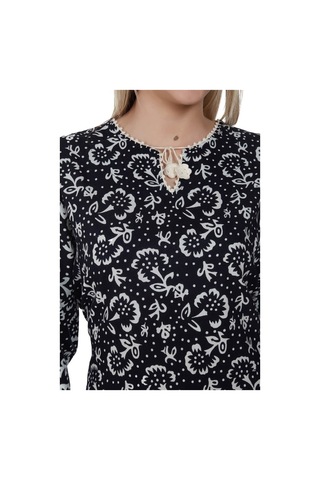 Uzun Kol Pamuk Taş Baskı Uzun Elbise Yoğun Desen