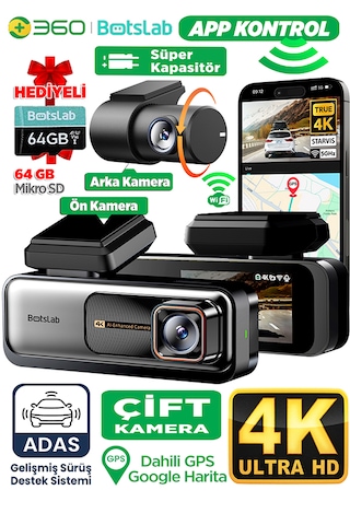 360+ Botslab G980H Pro ADAS Ön 4K UHD Arka 2K QHD 170° Geniş Açı Gece Görüş Gps+WiFi Araç İçi Kamera