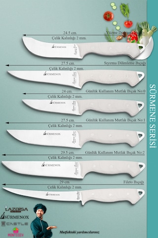 Sürmene Serisi Mutfak Bıçak Seti Et Ekmek Sebze Salata Fileto Bıçağı 6 Lı Set Beyaz Mft-028 Beyaz