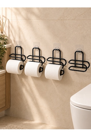 Siyah 4 Adet Metal Tuvalet Kağıdı Tutucu Kendinden Yapışkanlı Delmeden Montaj Banyo Askısı Şeffaf