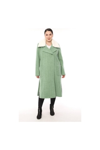 Lady Sharm Natural Kaşmir Astarlı Boynu Vizon Kaban Mint Yeşili
