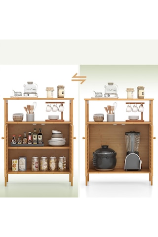 Go İthalat Çok Amaçlı Dolap Ahşap Bambu Organizer Raflı 66x33x85cm