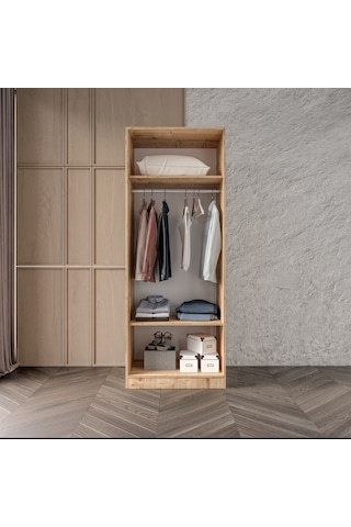 Ülgen 2 Kapaklı Giyinme Dolabı Tamamı Mdf Led Askı Borusulu Füme Camlı Safir Meşe