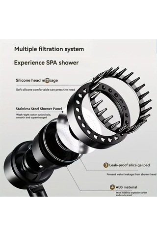 Bosphorusboutique02 1 Adet Basınçlı Duş Başlığı, 3 Hızlı Masaj, 1 Tıklama Durdurma, Black Siyah 3pc Siyah