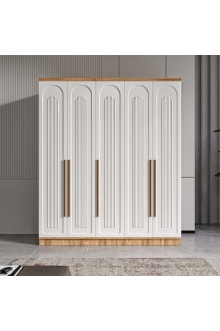 Flora 5 Kapaklı Komple Mdf Gardırop - Elbise Dolabı