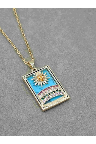 The Sun Tarot Kartı Çelik Kolye Altın