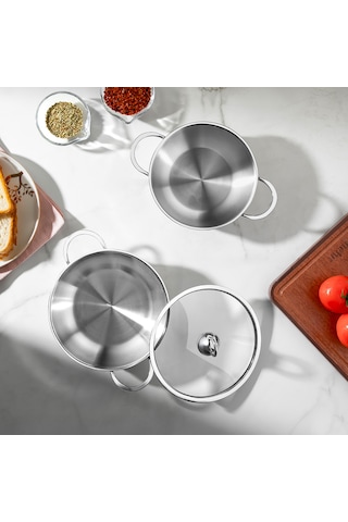 Nehir Silver 4 Parça Paslanmaz Çelik Güveç Tipi Sahan Seti 18-20 Cm Gri