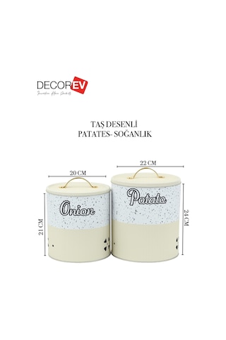 Decorev 2 Katlı Kulplu Patates Soğanlık Metal Patates Soğan Kovası Sebzelik Sepeti Krem