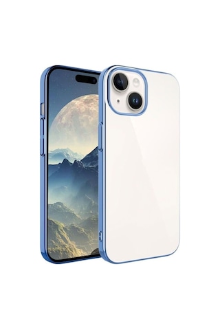 Apple Uyumlu iPhone 15 Kılıf Sert Pc Renkli Çerçeveli Zore Riksos Kapak Sierra Mavi