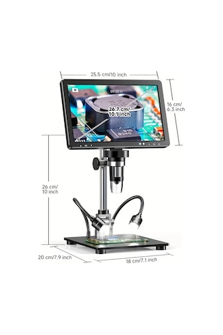 10.1'' Dm12 Hdmı Dijital Mikroskop 2000x Büyütme 20mp Kamera 10 Led Işık 32 Gb Uzaktan Kumanda