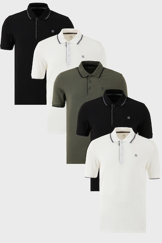Buratti Pamuklu Slim Fit Şerit Detaylı Düğmeli Polo Yaka 5'Li Paket Erkek T Shirt 5902118S5 Siyah-Siyah-Beyaz-Beyaz-Haki