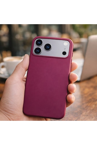 Apple Uyumlu iPhone 17 Pro Max Kılıf Renkli Lansman İçi Kadife Yumuşak Kamera Yükseltili Silikon Bordo